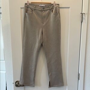 Zara grey suede pants high rise straight slight flare
